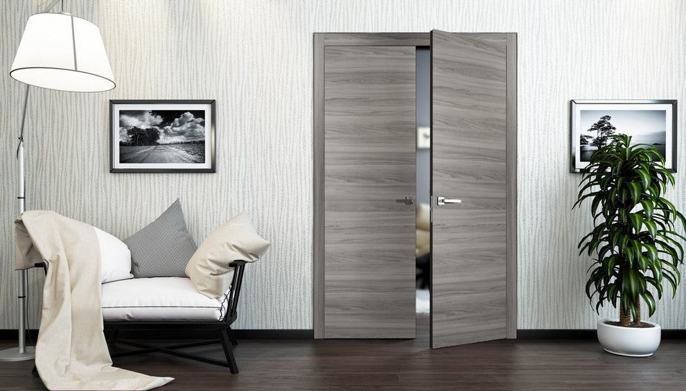 Modern French Double Doors | Planum 0010 Ginger Ash | Bedroom Closet Set Solid,