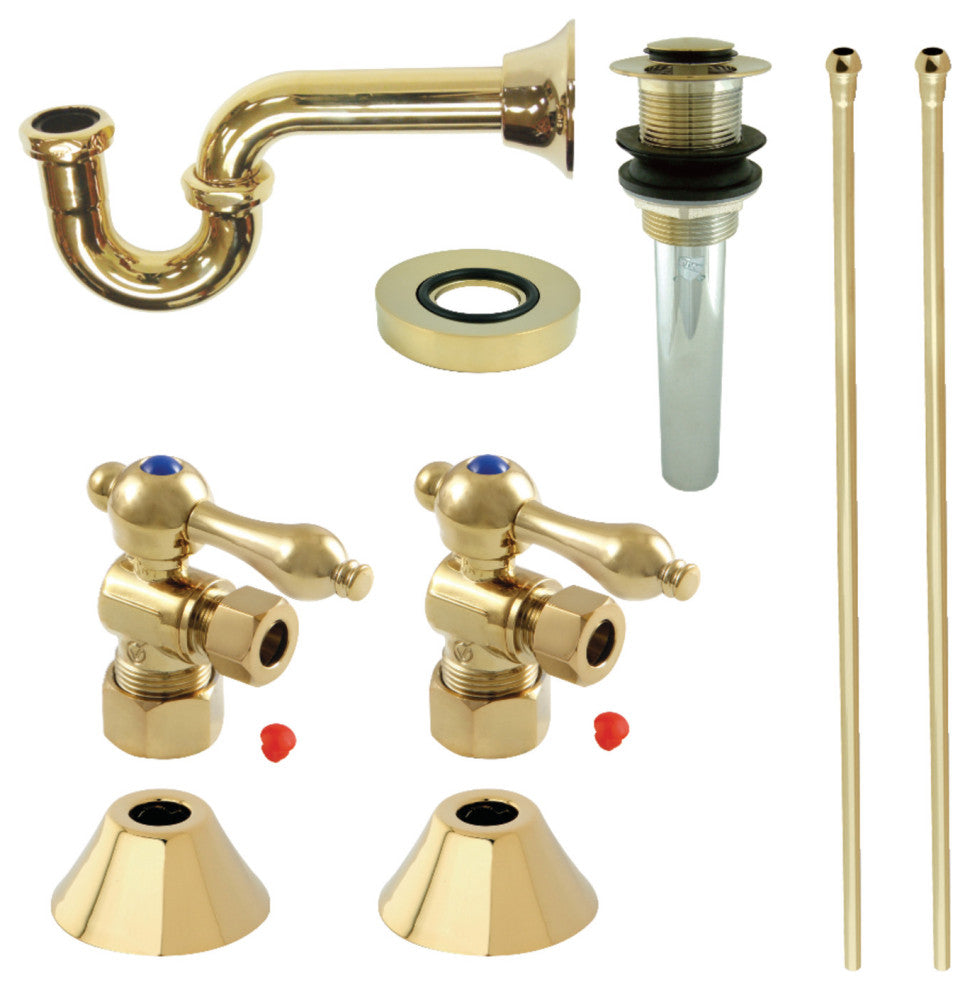 Plumbing Sink Trim Kit, P-Trap and Drain, Polished Brass