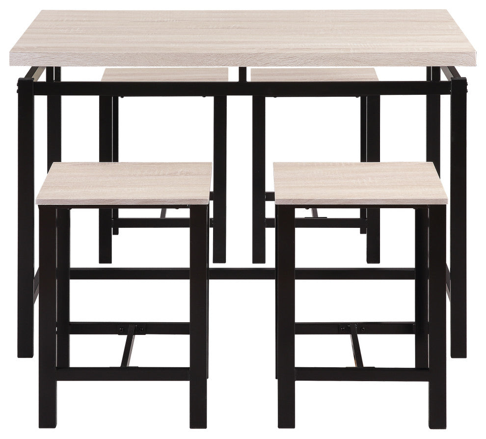Benzara BM261355 5 Piece Pub Table Set With Backless Seat Stools, Gray