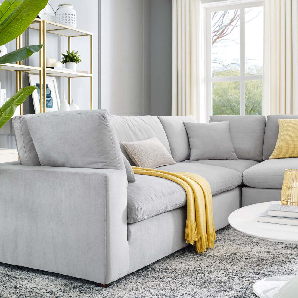 Sectional Sofa Set, Velvet, Gray, Modern, Living Lounge Hotel Hospitality