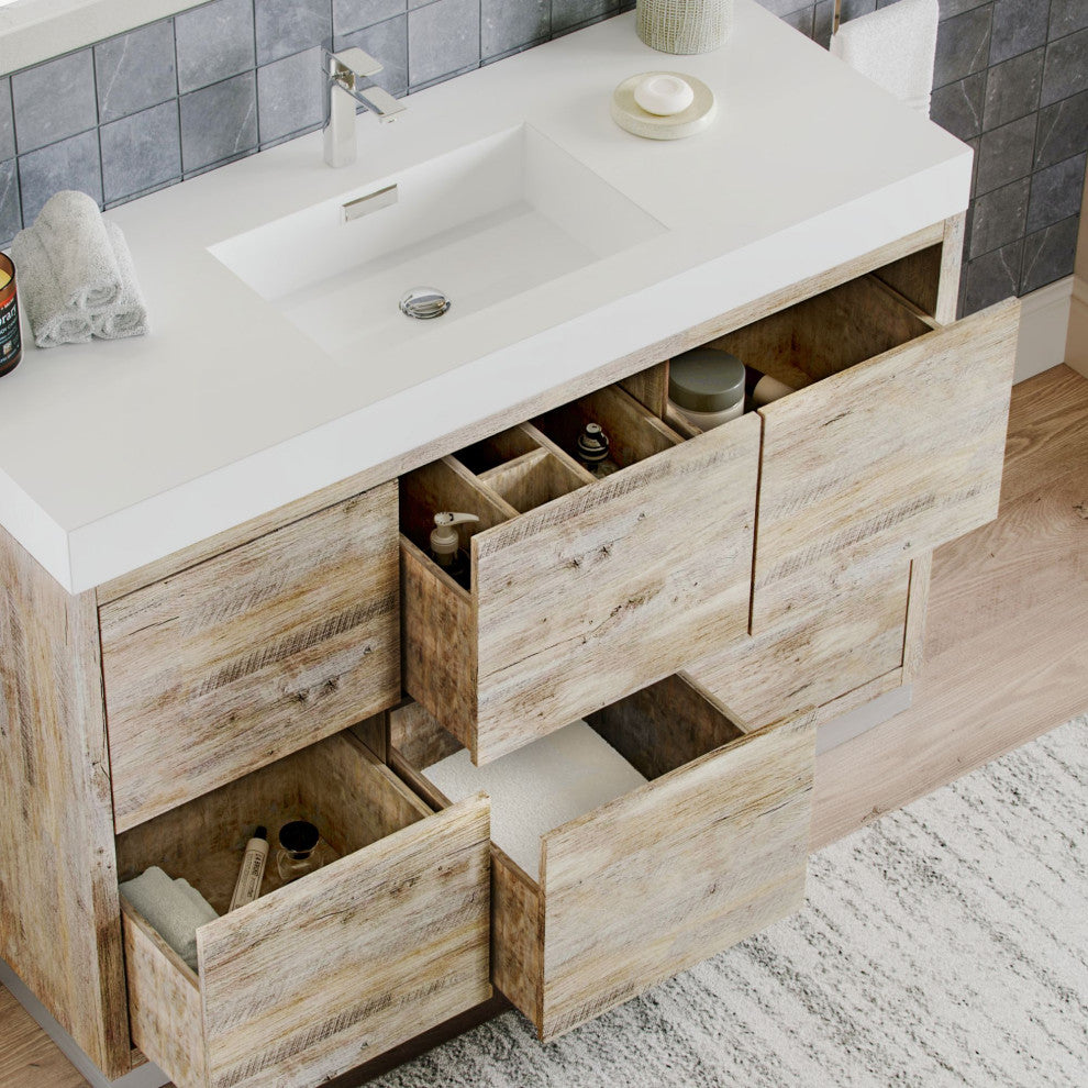 Boutique Bath Vanity, Natural Wood, 48", Single Sink, Freestanding