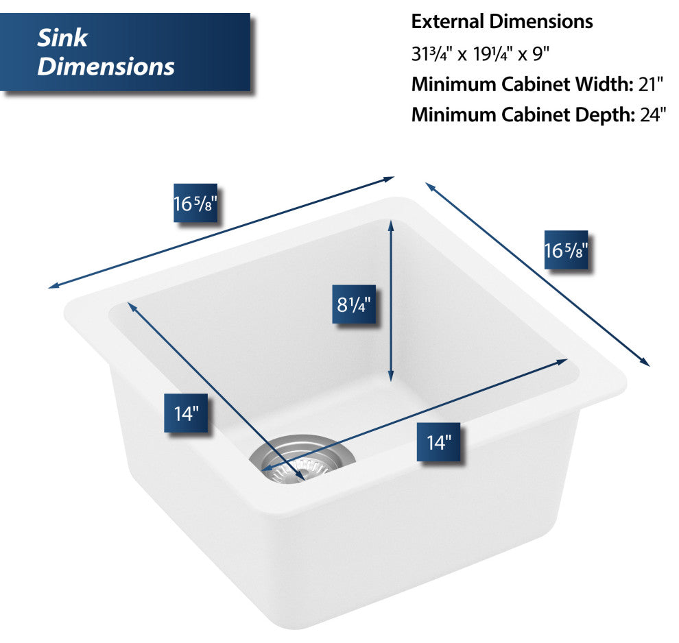 Karran Undermount Quartz Composite 17" Bar Single Bowl Sink, White
