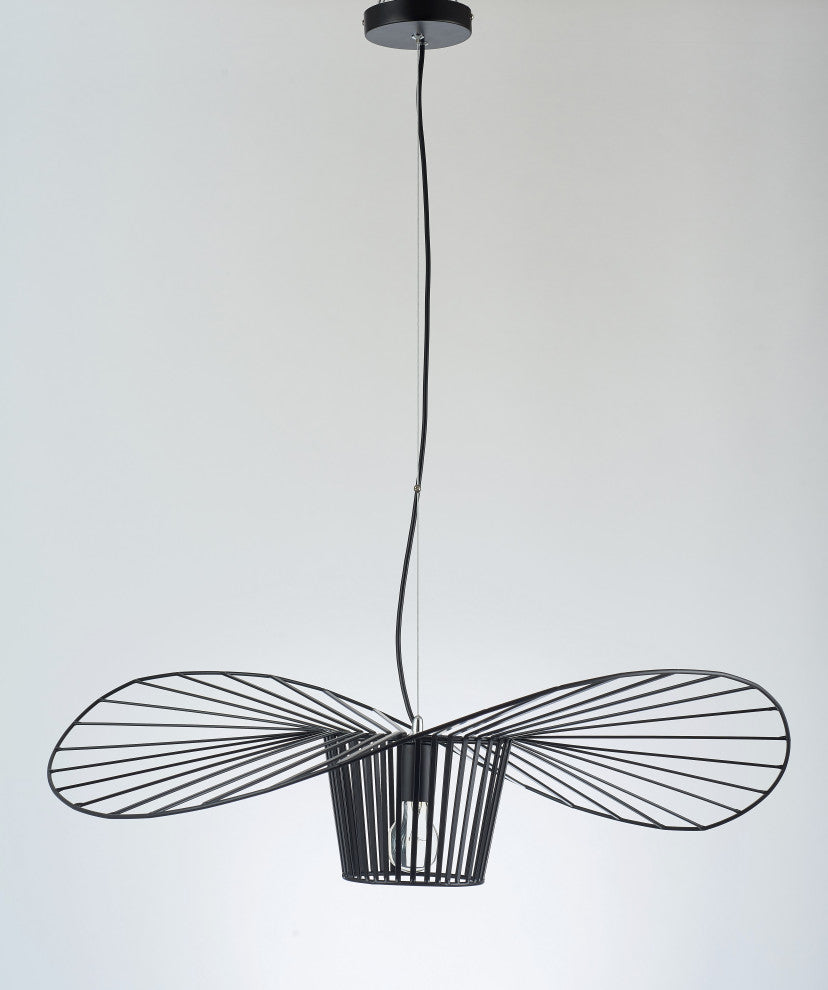 Single Pendant Black Iron Wire "Hat" Shaped Light Fixture