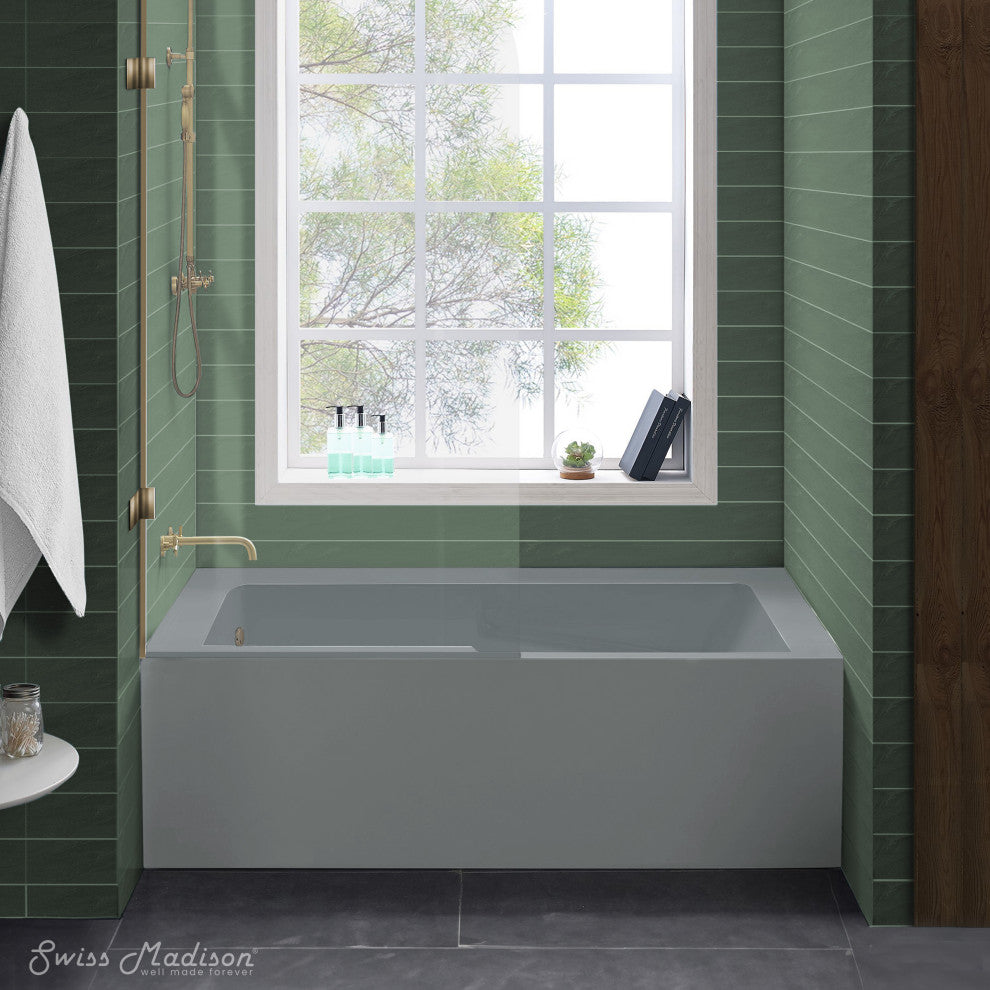 Voltaire 60" x 32" Left-Hand Drain Alcove Bathtub with Apron in Matte Grey