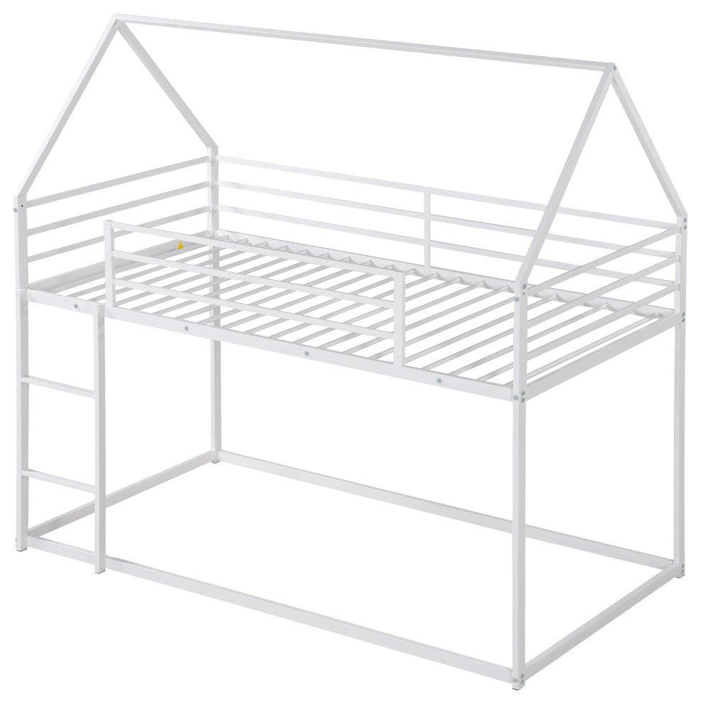 Gewnee Metal Twin Over Twin Bunk Bed House Bed in White
