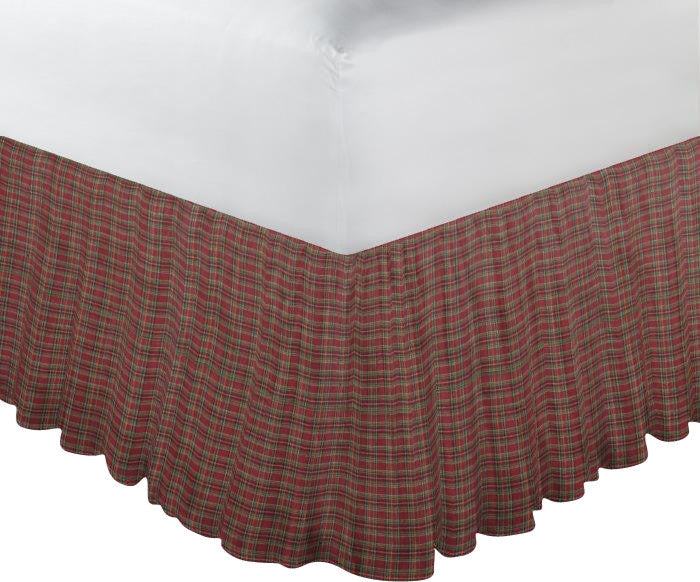 Red Plaid and Green,Black Lines Fabric Dust Rfl King 78"X 80"