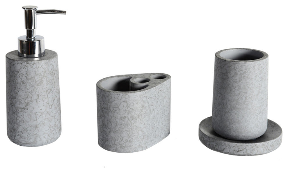 4-Piece Concrete Bathroom Accessory Set, Grey