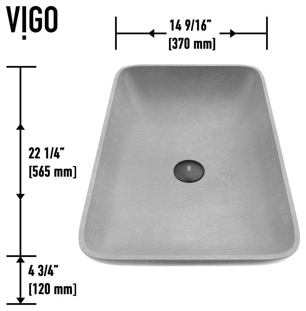 VIGO Lorca 22"L x 15"W x 5"H Concreto Stone Rectangular Bathroom Vessel Sink