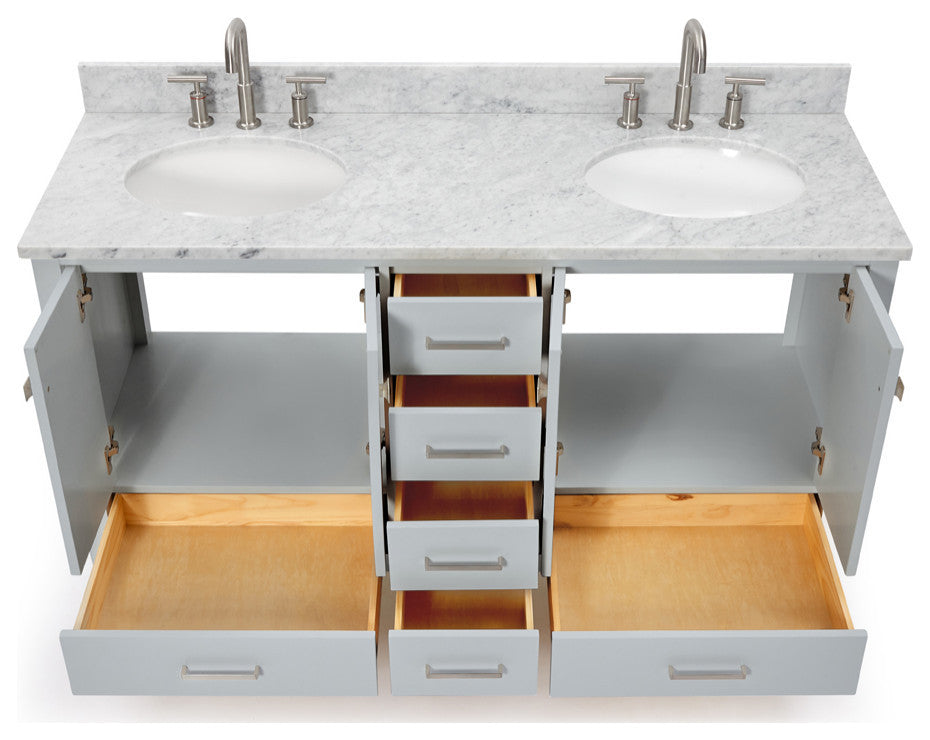 ARIEL Cambridge 61" Oval Sinks Bath Vanity Carrara Marble
