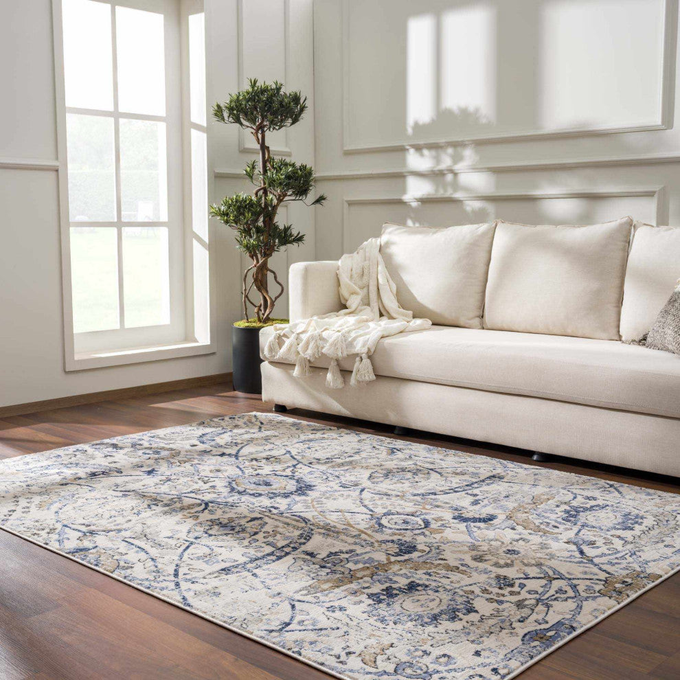 Hauteloom Georgiana Beige & Blue Area Rug, 7'10"x10'2" Rectangle