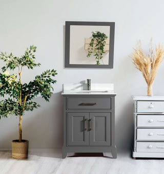Vanity Art Bathroom Vanity Set With Engineered Marble Top, 30", Gray, Standard Mirror