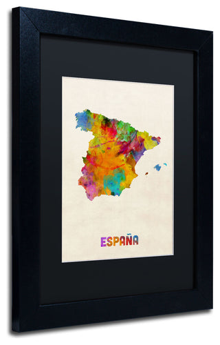 'Spain Watercolor Map' Matted Framed Canvas Art by Michael Tompsett