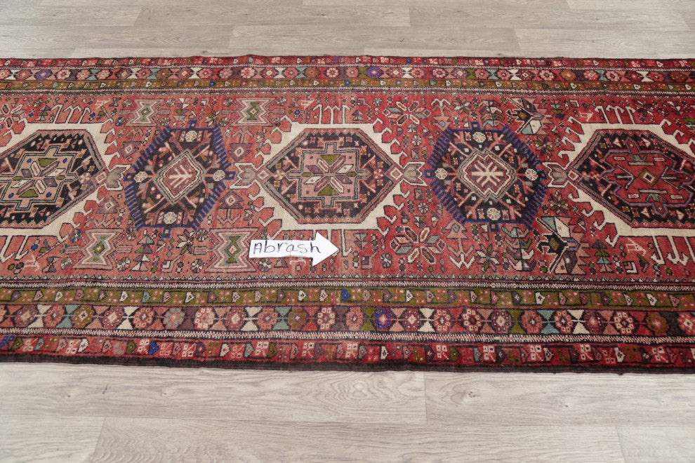 Consigned, Vintage Oriental Persian Traditional Hand-Knotted Area Rug, Red, 4x15
