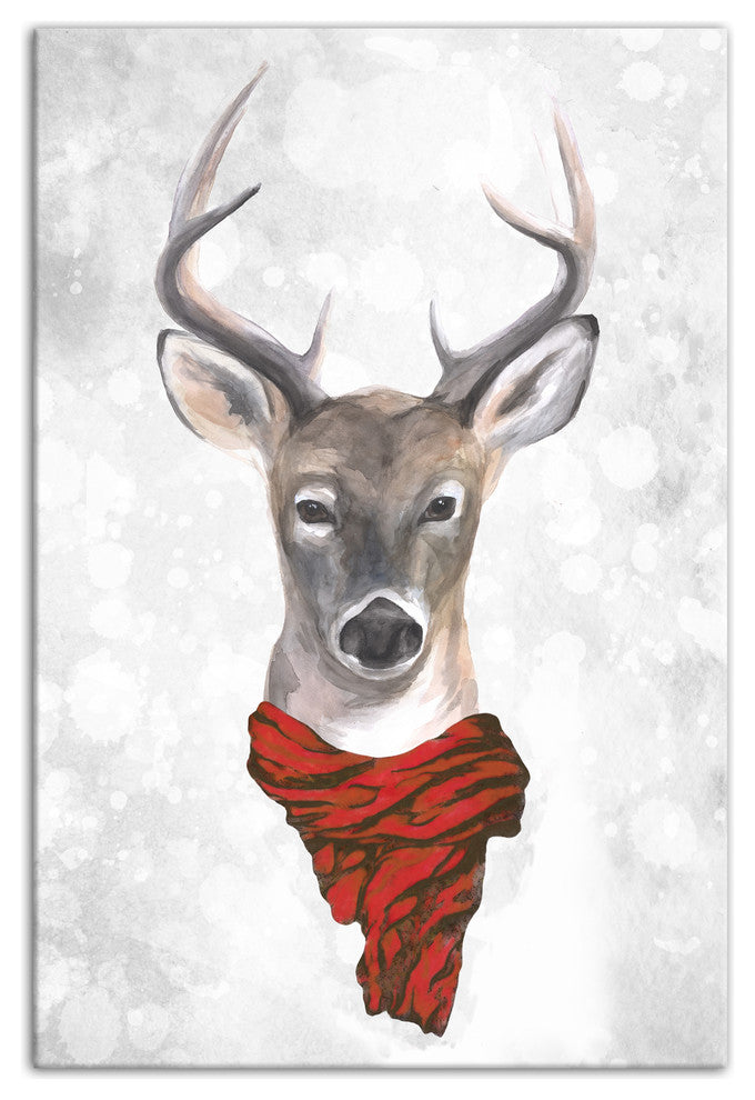 "Reindeer Wearing Red Scarf" Canvas Wall Art, 12x18