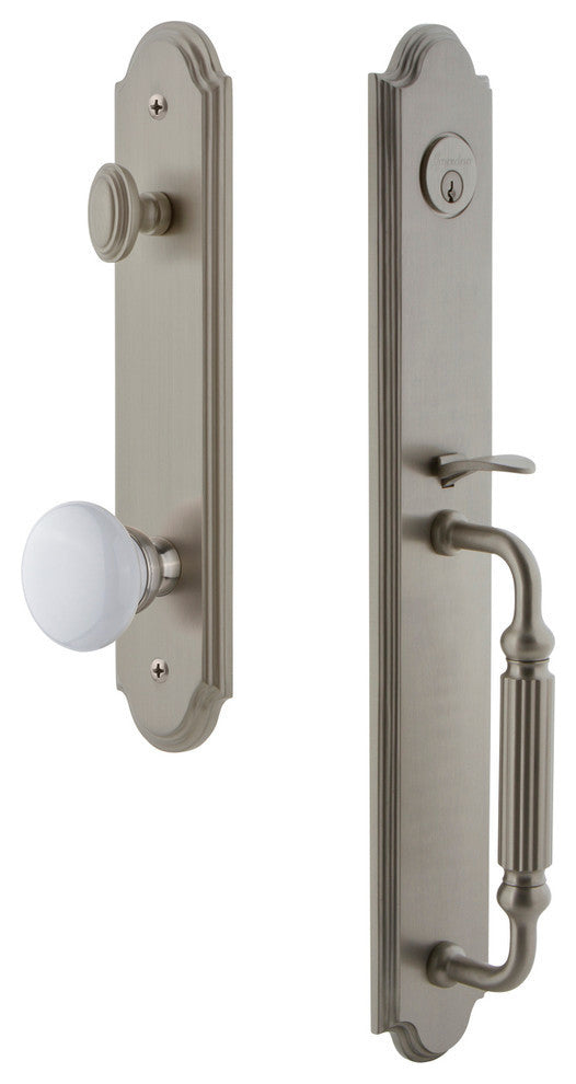 Arc 1-Piece Dummy Handleset, F Grip and Hyde Park Knob, Satin Nickel, 848656