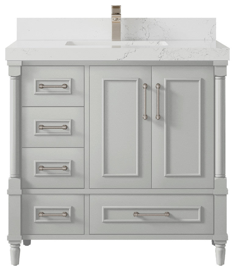 Aberdeen 36 Center Sink Bath Vanity in Coventry Gray 2" Empira Quartz
