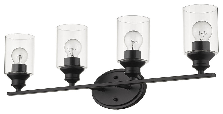 Four Light Matte Black Wall Light with Clear Glass Shade