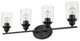 Four Light Matte Black Wall Light with Clear Glass Shade