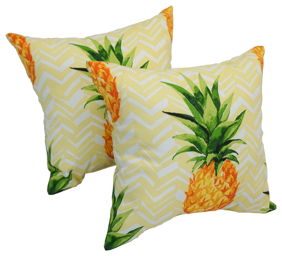 Spun Polyester 17" Outdoor Throw Pillows, Set of 2, Pineapple Party