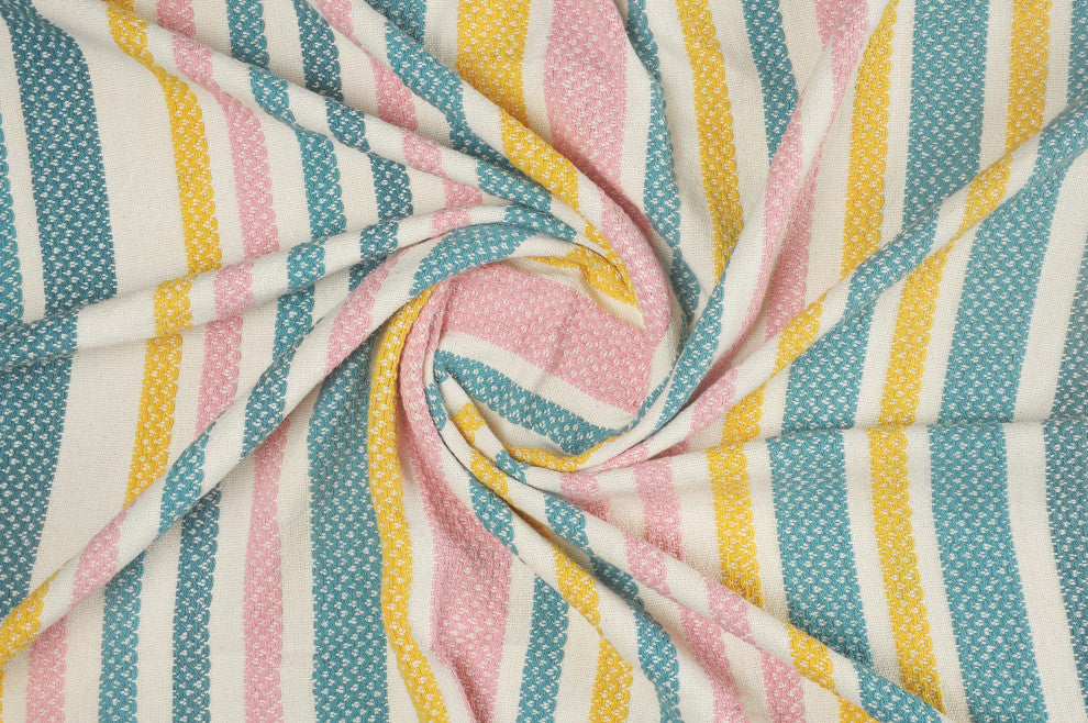 Pink, Blue, and Sunny Striped Throw Blanket With Tassels