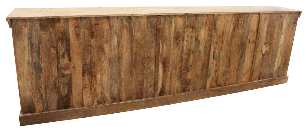 Tropez 8-Door Solid Wood Sideboard With Glass Panels, Distressed White Finish