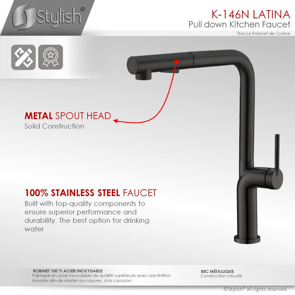 STYLISH Kitchen Sink Faucet Single Handle Pull Down Dual Mode Stainless Steel