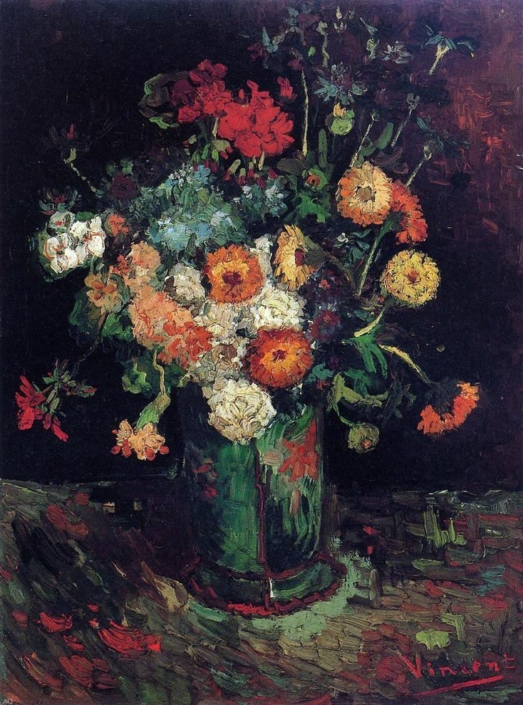 Vincent Van Gogh Vase With Zinnias and Geraniums Gallery Wrapped Canvas Print