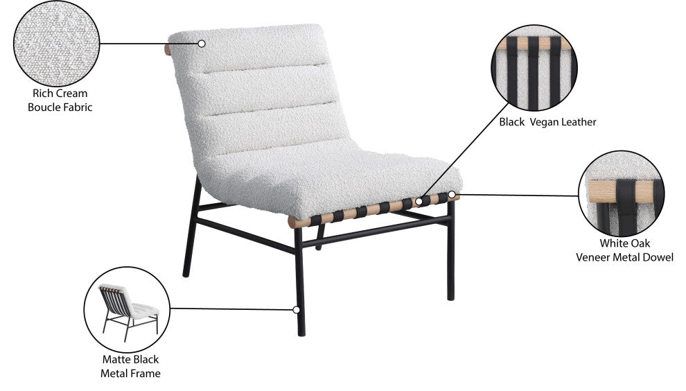 Burke Upholstered Accent Chair, Cream, Boucle Fabric, White Oak