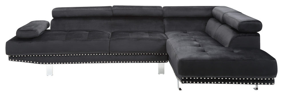 Derek 109" W 2 Piece Velvet L Shape Sectional Sofa, Black