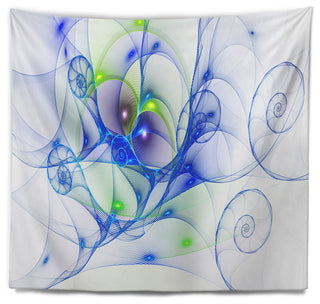 Blue Colored Curly Spiral Abstract Wall Tapestry, 39"x32"