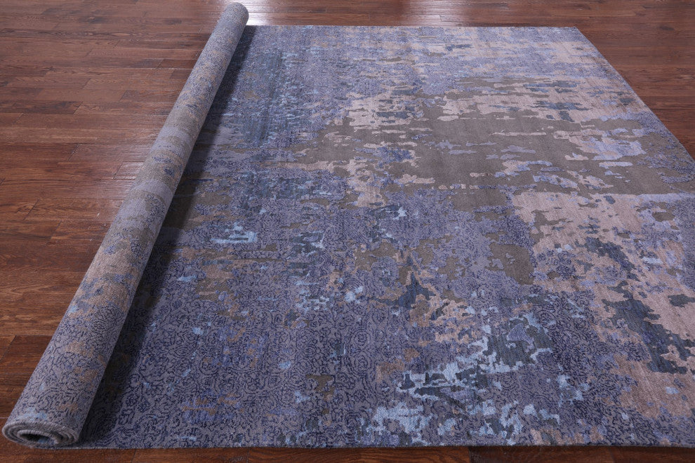 Modern Handmade Wool and Silk Rug 9' 0" X 12' 4" Q7240