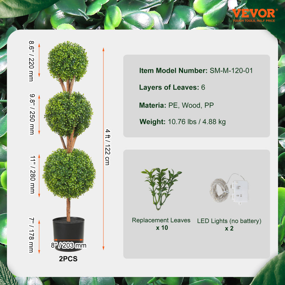 VEVOR 4' Artificial Topiary Tree Faux Plant w/ Replaceable Leaves Home Decor