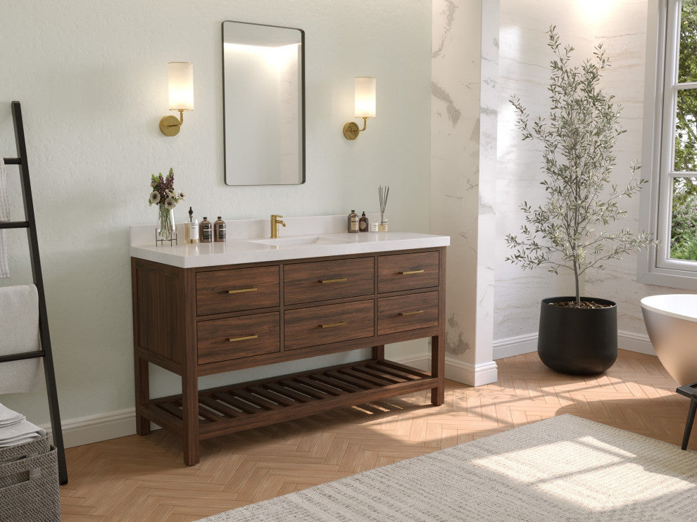 Parker Teak 60" Single Sink Bath Vanity in Dark Walnut2" Viola Night