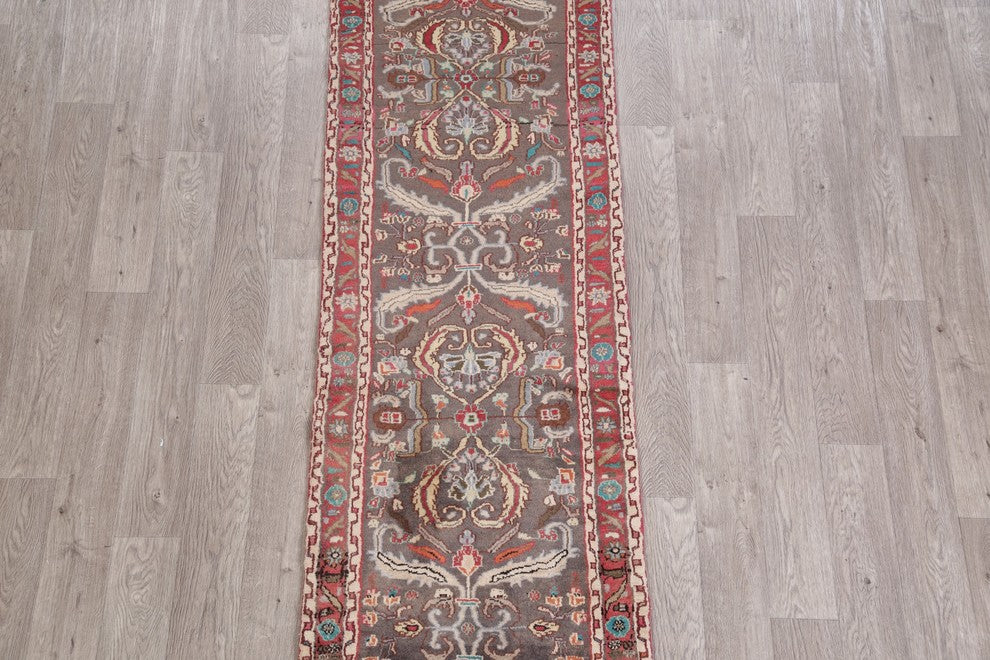 Consigned, Sultanabad Persian Hand Made Oriental Runner Rug, Brown, 9'1"X2'5"