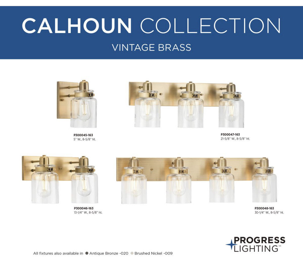 Calhoun Collection Three-Light Vintage Brass Bath Vanity Light