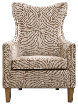 Uttermost Kiango Wood Fabric and Metal Animal Pattern Armchair in Brown/White