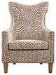 Uttermost Kiango Wood Fabric and Metal Animal Pattern Armchair in Brown/White