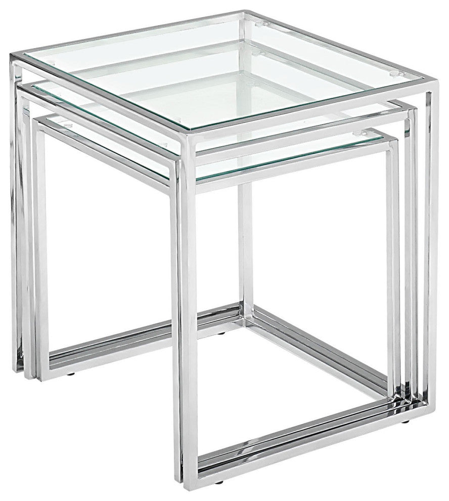 Set of Three Silver and Glass Nesting Tables