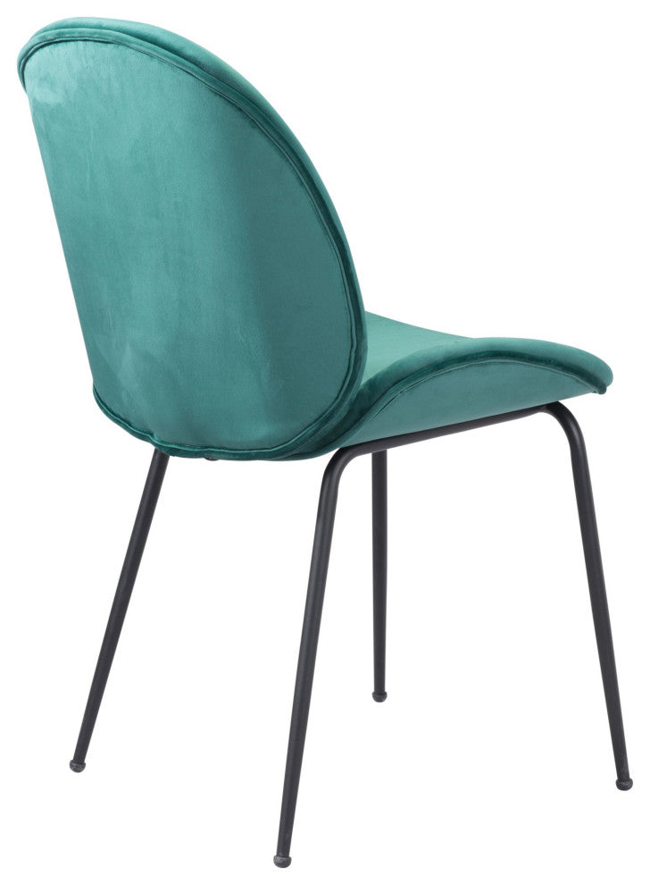 Dining Chair, Set of 2, Steel Metal, Fabric, Green, Black, Kitchen Cafe Bistro