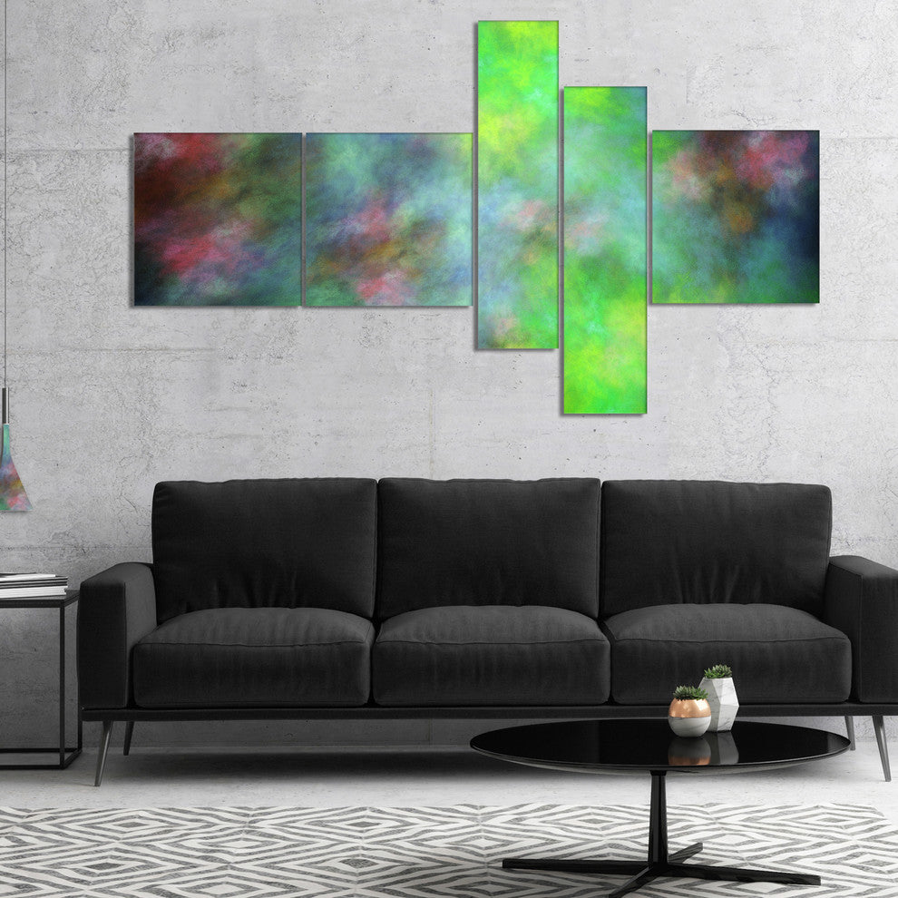 Green Blue Sky with Stars, Abstract Canvas Art Print, 60"x32", 5 panels