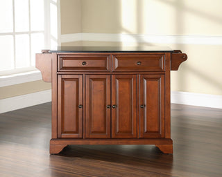 LaFayette Solid Black Granite Top Kitchen Island, Classic Cherry Finish