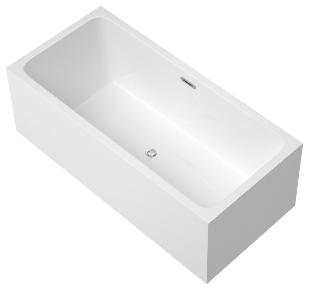59 in. Acrylic Rectangular Flatbottom Freestanding Soaking Bathtub in White