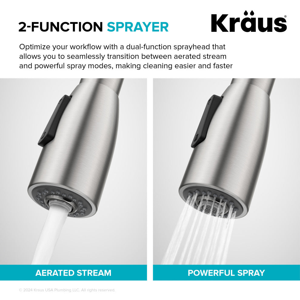 KRAUS Coda 2-Function 1-Handle Pull Down Kitchen Faucet Brushed Brass