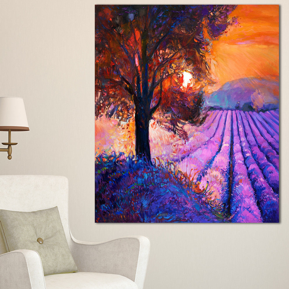 Majestic Lavender Field and Tree, Floral Canvas Art Print, 30"x40"