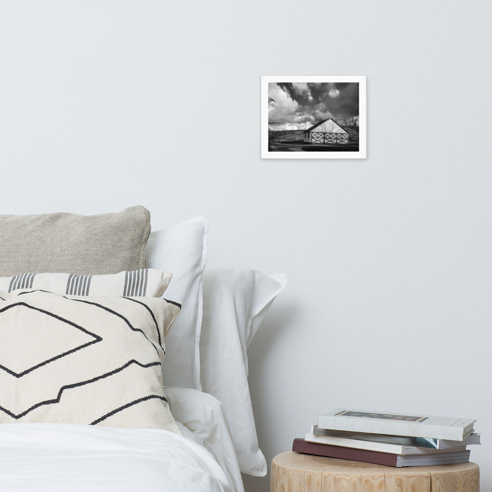 Aging Barn Morning Sun in Black and White Framed Photo Paper Wall Art Prints, White, 8" X 10"