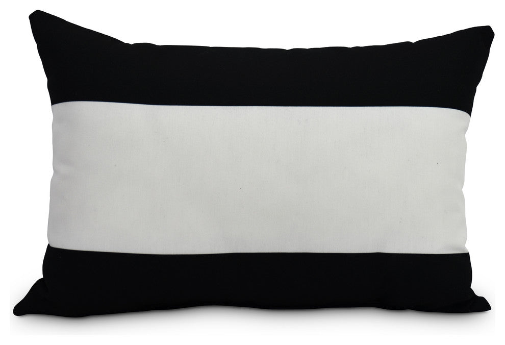Decorative Striped Outdoor Throw Pillow, Black , 14"x20"