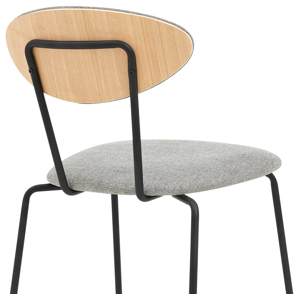 Neo Gray Fabric and Black Metal Dining Room Chairs, Set of 2