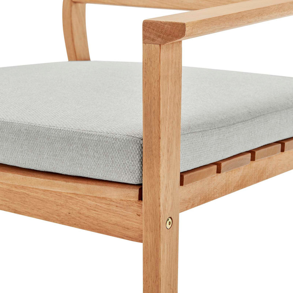 Lounge Chair and Table Set, Wood, Brown Natural Taupe Gray, Modern, Outdoor