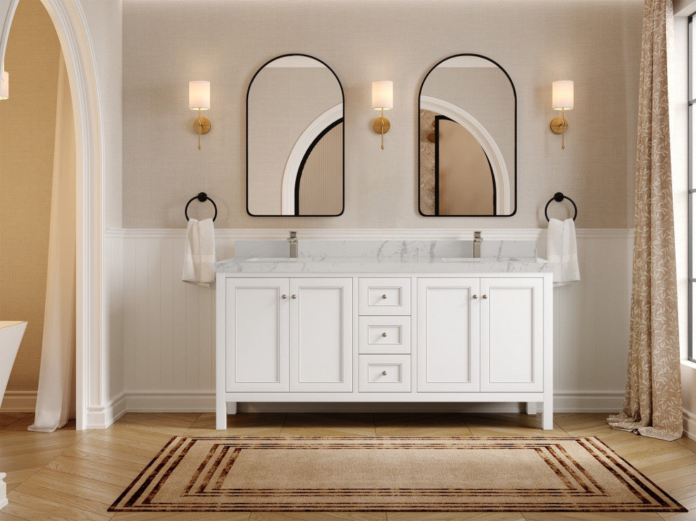 Nashville 72" Double Sink Bath Vanity, White 2" Venatino Quartz