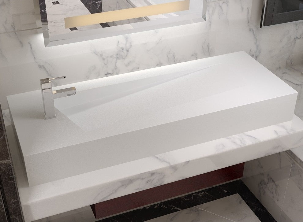 ADM Rectangular Countertop Sink, White, 47", Matte White